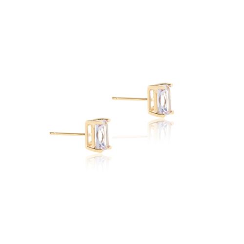 Brinco com Topo Retângulo 6x8 Cristal Tanzanita Banho de Ouro 18k