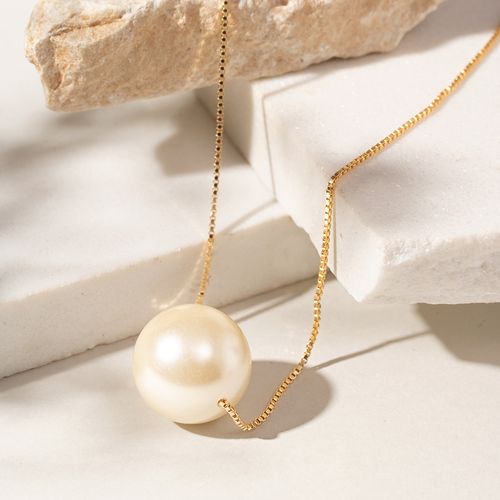Colar de Pérola Coreana Pendulo Esfera de 20mm Banho de Ouro 18k Tam 50cm