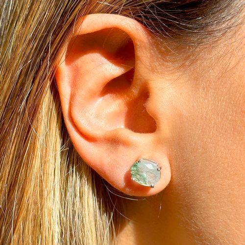 Brinco Ear Jacket Cristal Rutilado Cor Berilo Oval e Madrepérola - Banhado em Ródio Branco