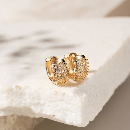 Brinco Argola 10 mm Cravejado com Zircônias Brancas 5 Linhas com Espinhos - Banho de Ouro 18k
