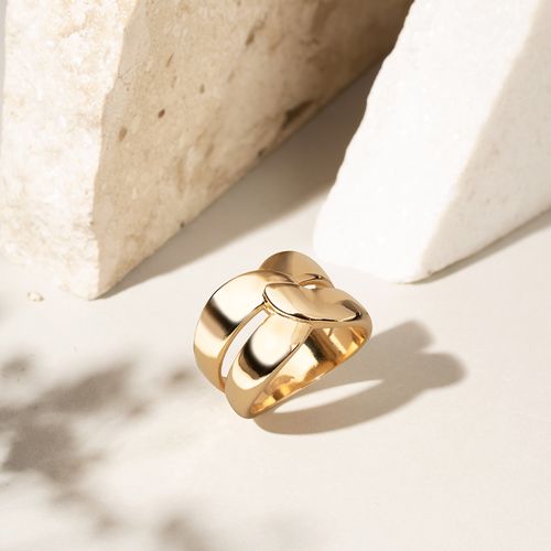 Anel Liso Entrelaçado - Banho de Ouro 18k