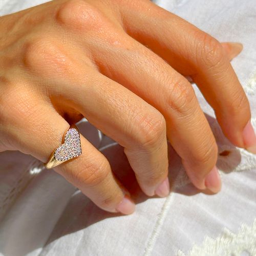 Anel Mindinho Coração Cheio Cravejado com Zircônias Brancas - Banho de Ouro 18k