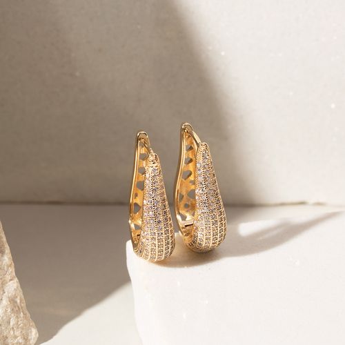 Brinco Argola Gota 10mm com Zircônia Branca - Banho de Ouro 18k