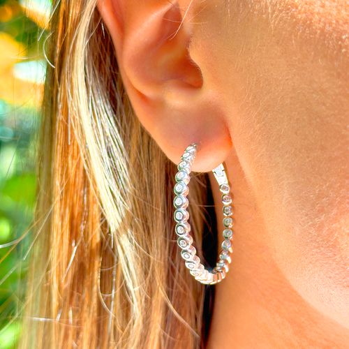 Brinco Argola Bolinhas com Zircônias Brancas - Prata 925