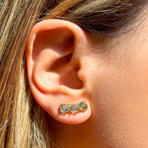 Brinco Ear Cuff Cristal Topázio Azul - Banho de Ouro 18k