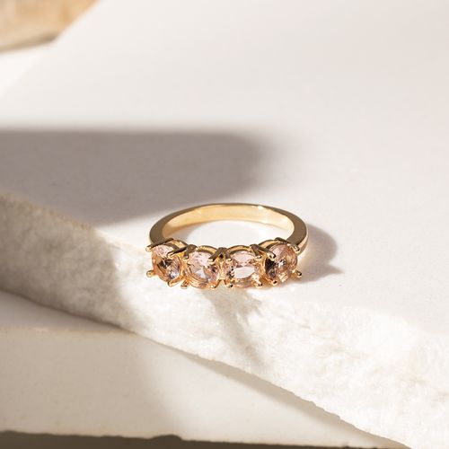 Anel Meia Aliança Cristal Rodolita Redondo - Banho de Ouro 18k