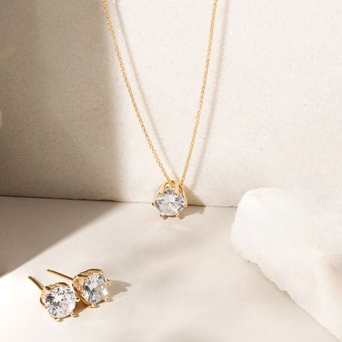 Conjunto Ponto de Luz 7mm Zircônia Branca - 45cm - Banho de Ouro 18k