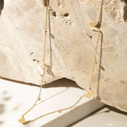 Colar 5 Borboletas com Zircônia Branca - 56 cm - Banho de Ouro 18k