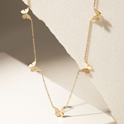 Colar 5 Borboletas com Zircônia Branca - 47 cm - Banho de Ouro 18k