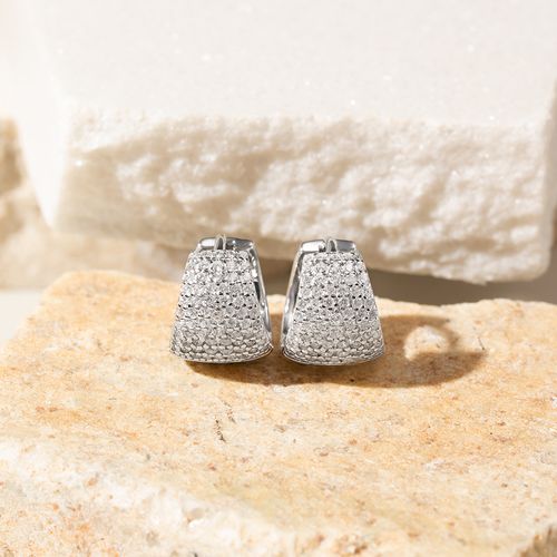 Brinco Argola Pequena Cravejado com 6 Linhas de Zircônias Brancas - Prata 925