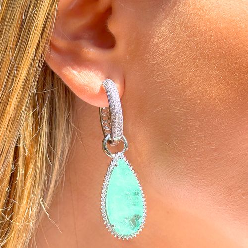 Brinco Gota de Fusion Esmeralda Colombiana Cravejado com Zircônias Brancas