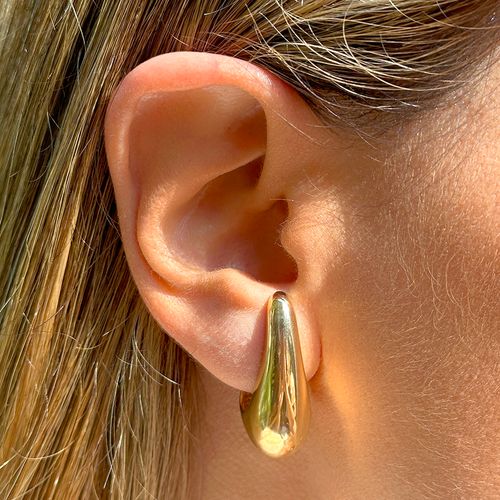 Brinco Gota Maxi Liso - Banho de Ouro 18k