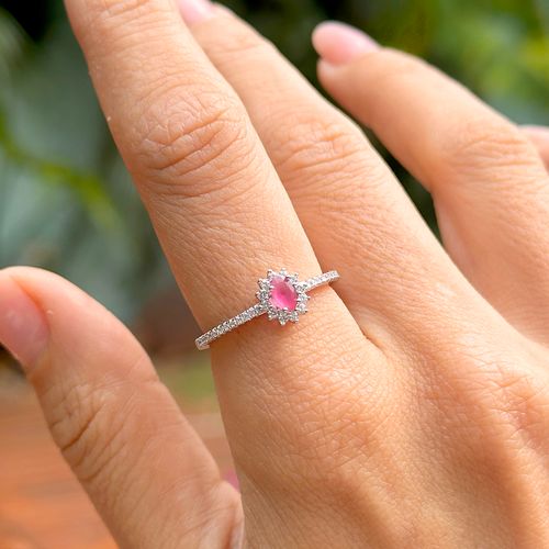 Anel Mini Ovalzinho de Cristal Rubi - Prata 925