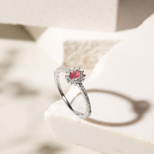 Anel Mini Ovalzinho de Cristal Rubi - Prata 925