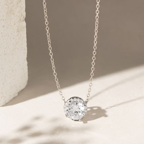 Colar Redondo com Zircônia Branca 7,5 mm Lapidada em Brilhante com Cravação Halo - 46 cm - Prata 925