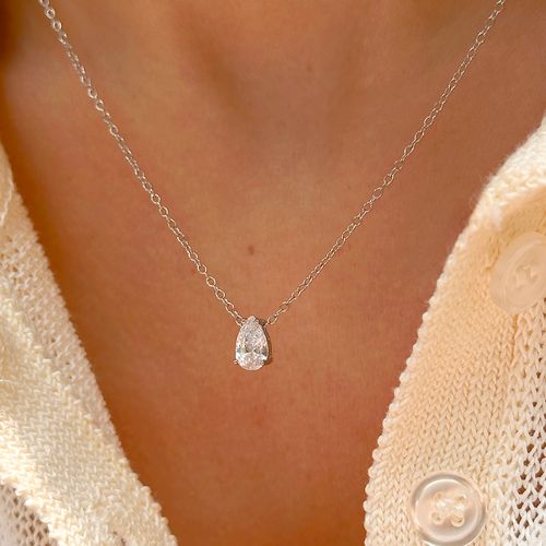 Colar Gota de Zircônia Branca 4 x 7 mm - 50cm - Prata 925