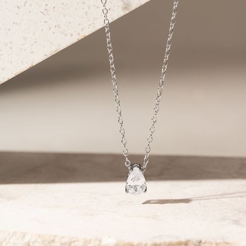 Colar Gota de Zircônia Branca 4 x 7 mm - 50cm - Prata 925