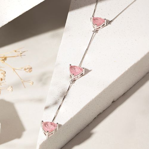 Colar Fusion Quartzo Rosa Três Triângulos - Prata 925