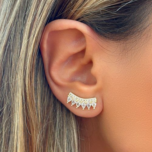 Brinco Ear Cuff com Zircônia Branca em Gotas - Banho de Ouro 18k