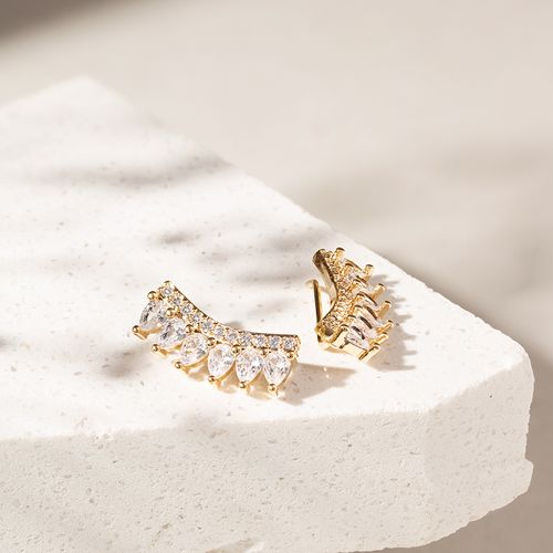 Brinco Ear Cuff com Zircônia Branca em Gotas - Banho de Ouro 18k
