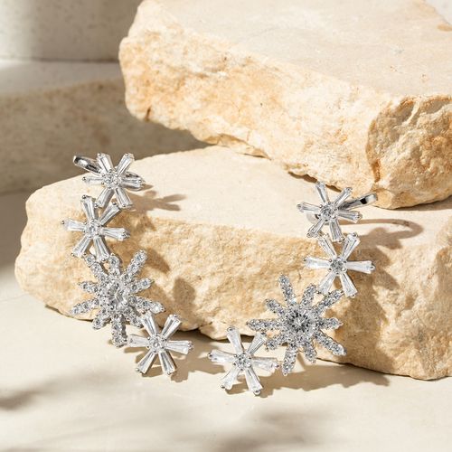 Brinco Ear Cuff Flores Cravejado com Zircônias Brancas - Prata 925