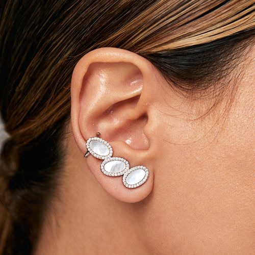 Brinco Ear Cuff com Madrepérola Oval - Prata 925