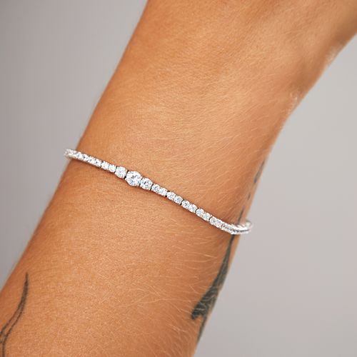 Pulseira Riviera Inteira com Zircônias Brancas - 16cm - Prata 925