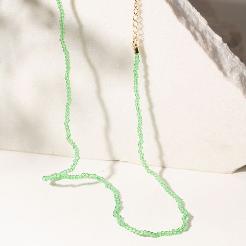 Colar de Fio com 1 Volta de Cristal Berilo - 48cm - Banho de Ouro 18k