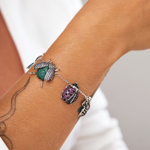Pulseira Four Bugs com Zircônias Coloridas - 19cm - Banho de Ródio Branco