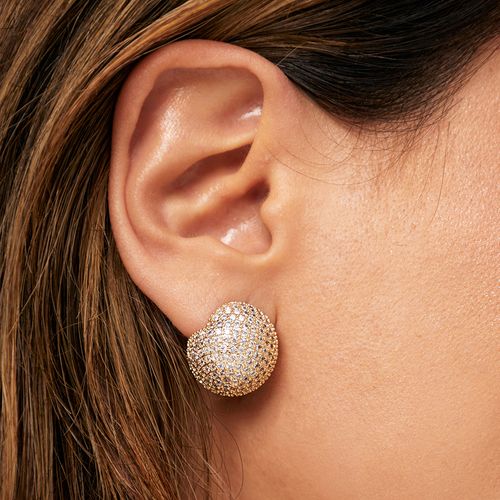 Brinco Globo Cravejado com Zircônias Brancas - Banho de Ouro 18k