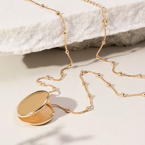 Colar Liso Relicário Redondo com Corrente de Bolinhas - 57cm - Banho de Ouro 18k