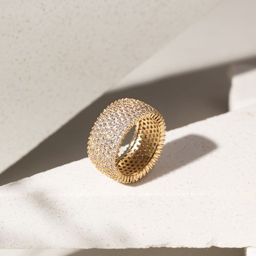 Anel com 7 Linhas Cravejadas de Zircônias Brancas - Banho de Ouro 18k