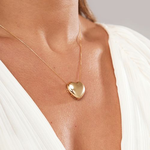 Colar Liso de Coração 20x20 - 45cm - Banho de Ouro 18k
