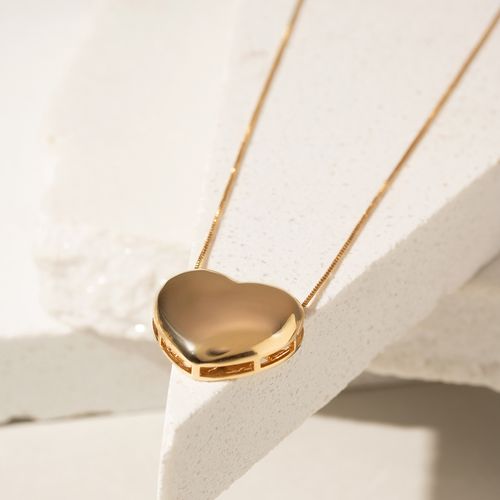 Colar Liso de Coração 20x20 - 45cm - Banho de Ouro 18k