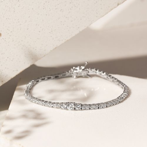 Pulseira Riviera Inteira com Zircônias Brancas - 17cm - Prata 925