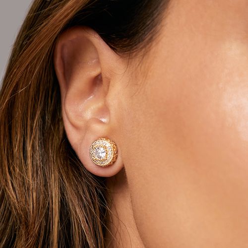 Conjunto Coroa com Zircônias Brancas Redondas de 5mm - Banho de Ouro 18k