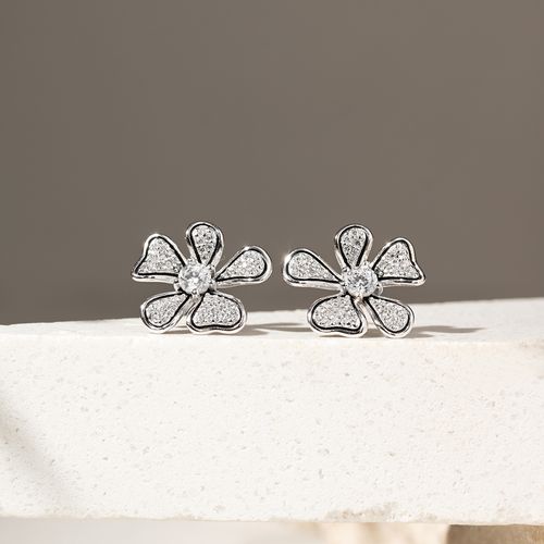 Brinco Flor com Zircônias Brancas em Formas - Prata 925