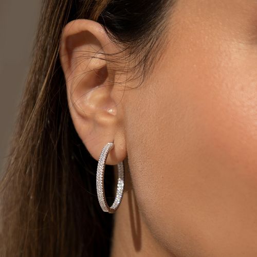 Brinco Argola com Duas Linhas Cravejadas de Zircônias Brancas - Prata 925