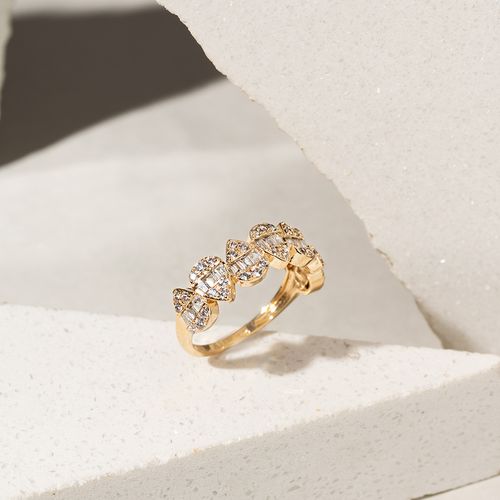 Anel com Zircônias Brancas em Gotas Cravejadas de Baguetes - Banho de Ouro 18k