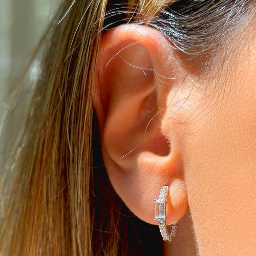 Brinco Argola 16mm com Cristal Água-Marinha - Banho de Ródio Branco
