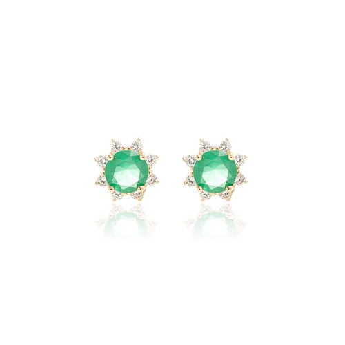 Brinco Redondo com Cristal Esmeralda e Zircônias Brancas - Banho de Ouro 18k