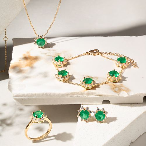 Brinco Redondo com Cristal Esmeralda e Zircônias Brancas - Banho de Ouro 18k