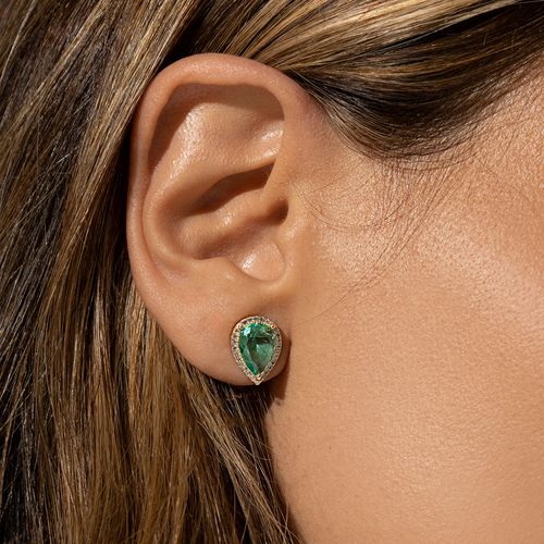Brinco Gota Cravejada De Cristal Paraiba e Zircônias Brancas - Banho de Ouro 18k