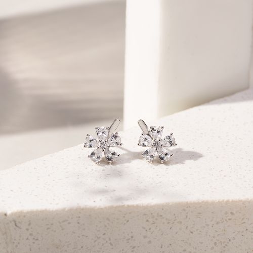 Brinco Flor De Gotas Com Zircônias Brancas - Prata 925