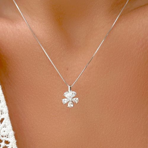 Colar Flor De Gotas Com Zircônias Brancas 48cm - Prata 925