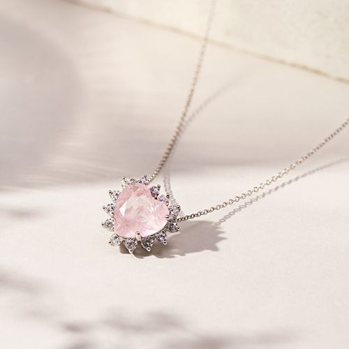 Colar Coração Fusion Quartzo Rosa Com Zircônias Brancas 51cm - Prata925