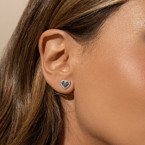 Brinco Coração Zircônias Diamond Blue Zircônias Brancas - Prata 925