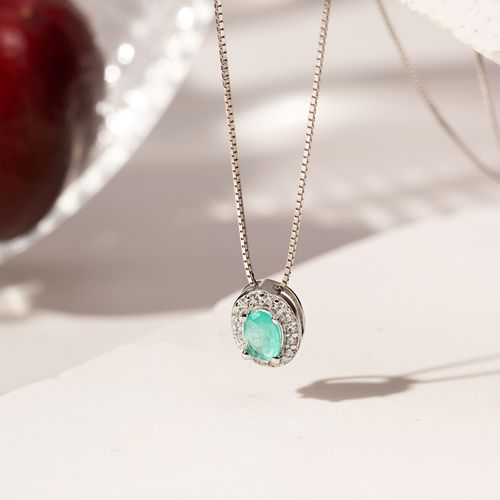 Colar Ovalzinho 8x10 de Fusion Turmalina com Zircônias Brancas 50cm - Prata 925