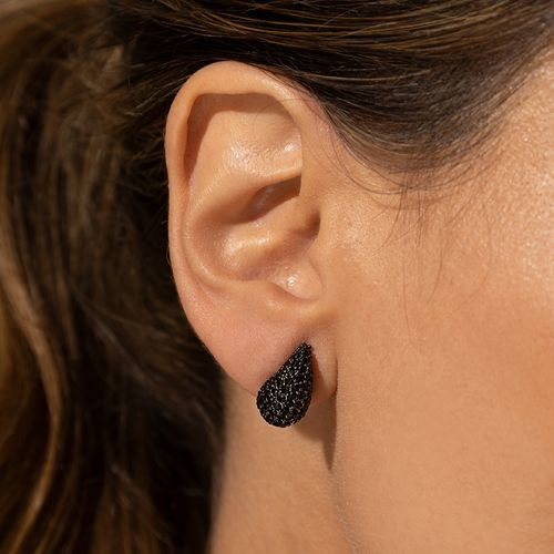 Brinco Gota Pera Cravejado Zircônia 14mm - Banho de Ródio Negro