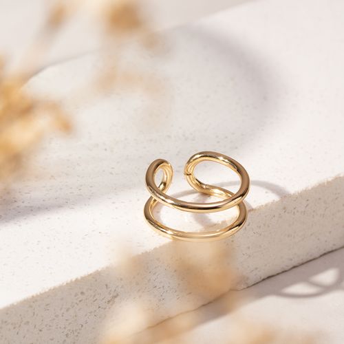 Anel Liso Aro Fino 2 Linhas - Banho de Ouro 18k